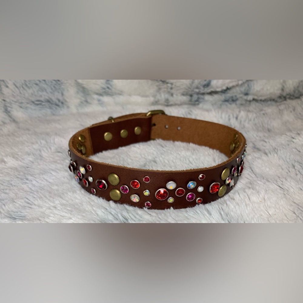 Crystal handmade leather dog collar